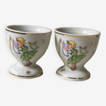 Set of 2 decorated porcelain egg cups