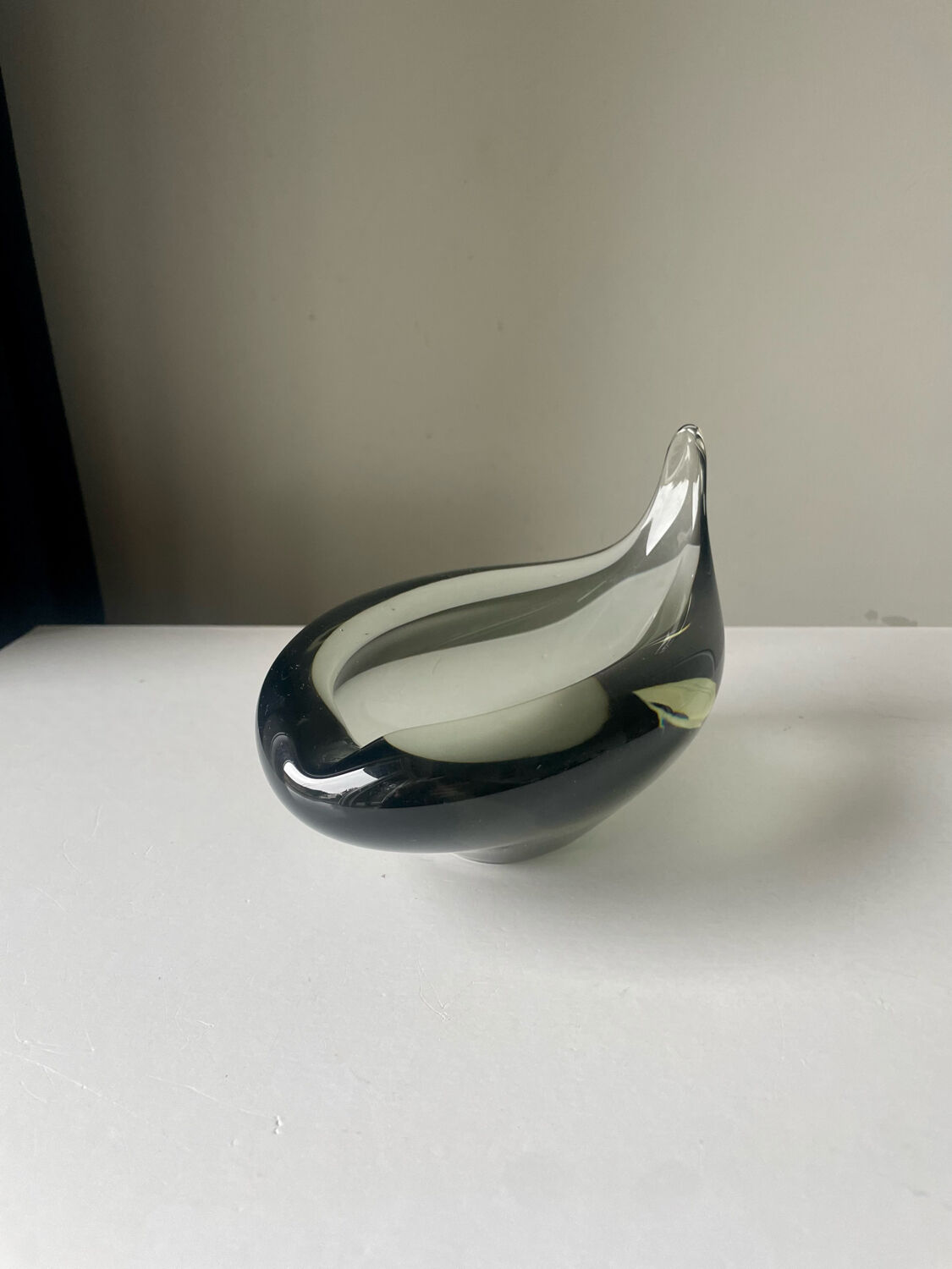 Sculptural Asymmetrical Holmegaard bowl by Per Lutken   Denmark  signed 1957
