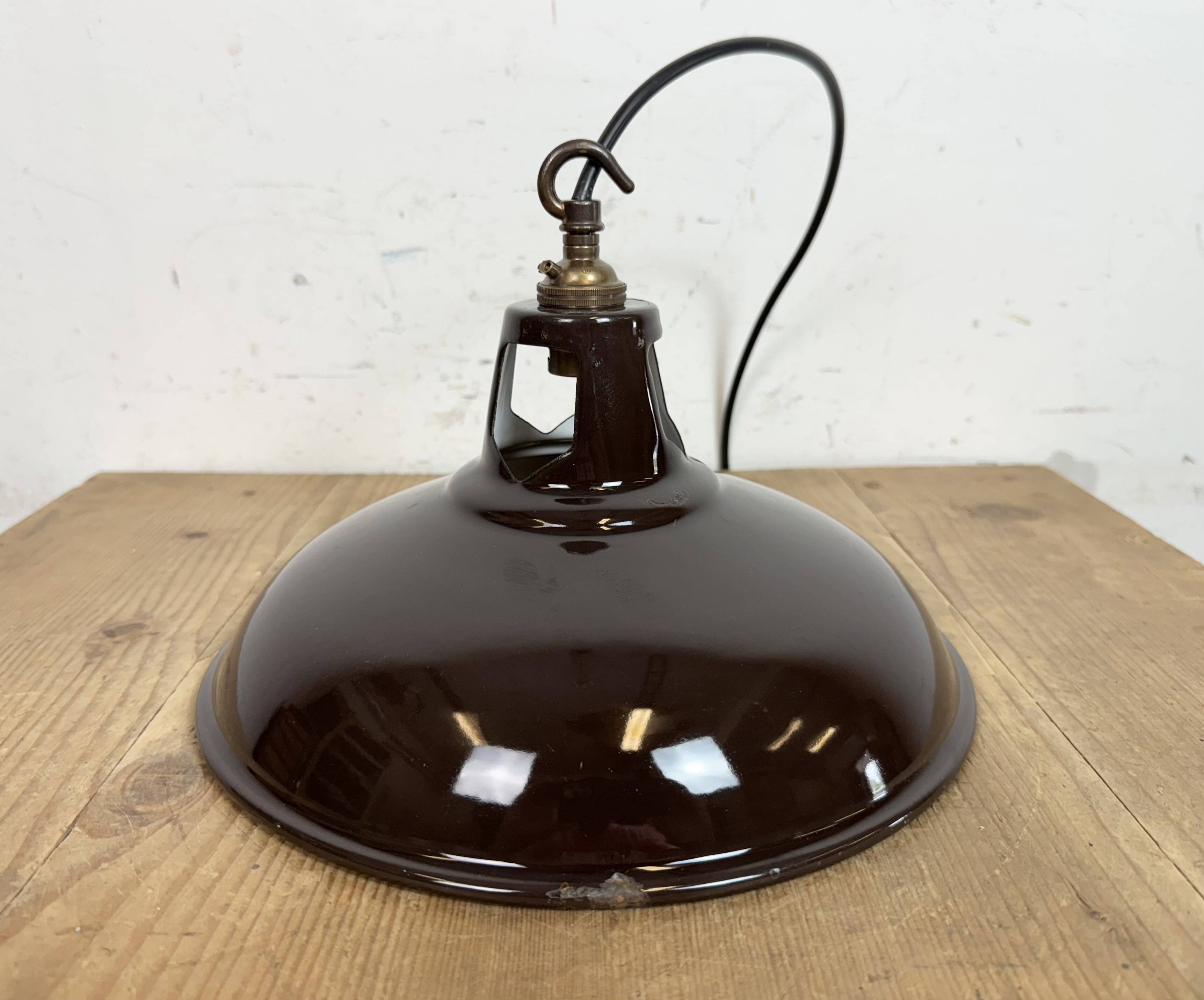 Industrial Brown Enamel Factory Pendant Lamp , 1960s