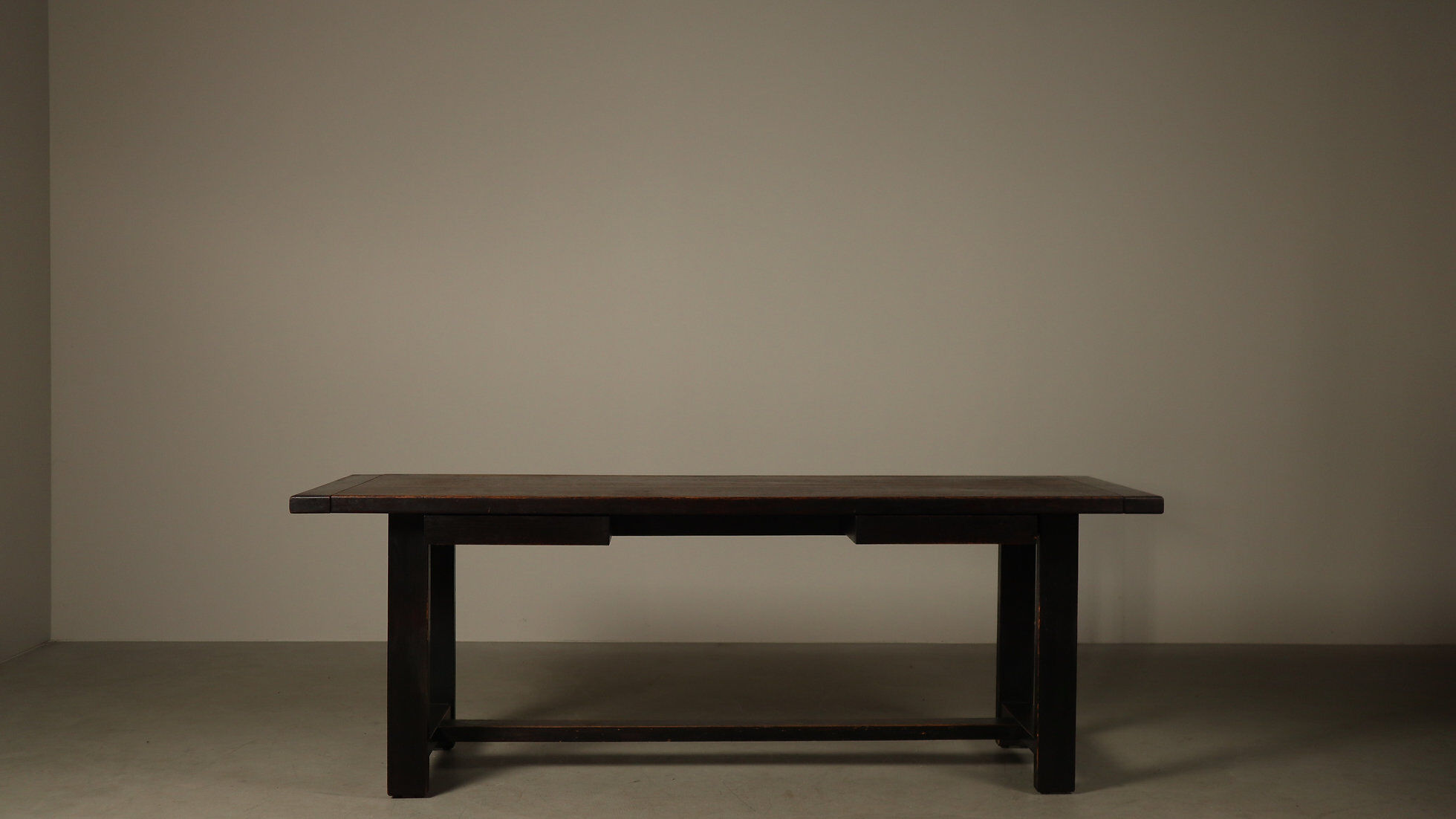 Jean Batenburg dark stained oak dining table for MI, Belgium, circa 1969