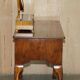 Vintage English walnut burr dressing table with mirror and chair.