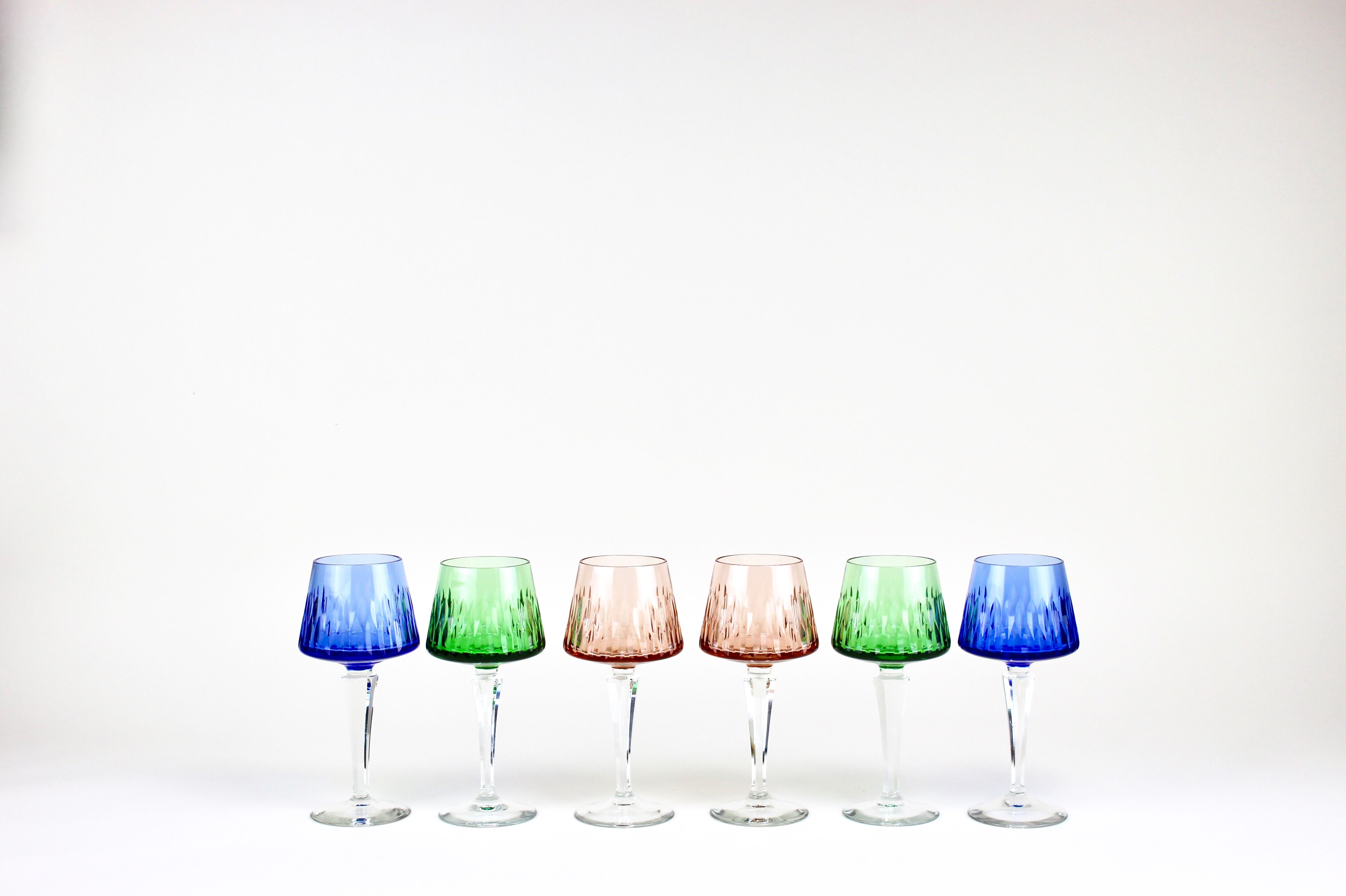 Set of 6 Bohemian crystal wine glasses