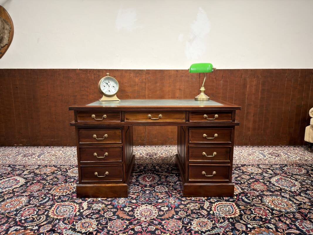 Classic English Desk with Green Leather