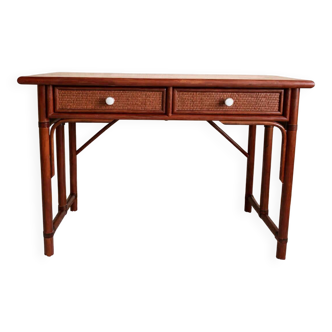 Vintage rattan desk in Maugrion style, 1960.