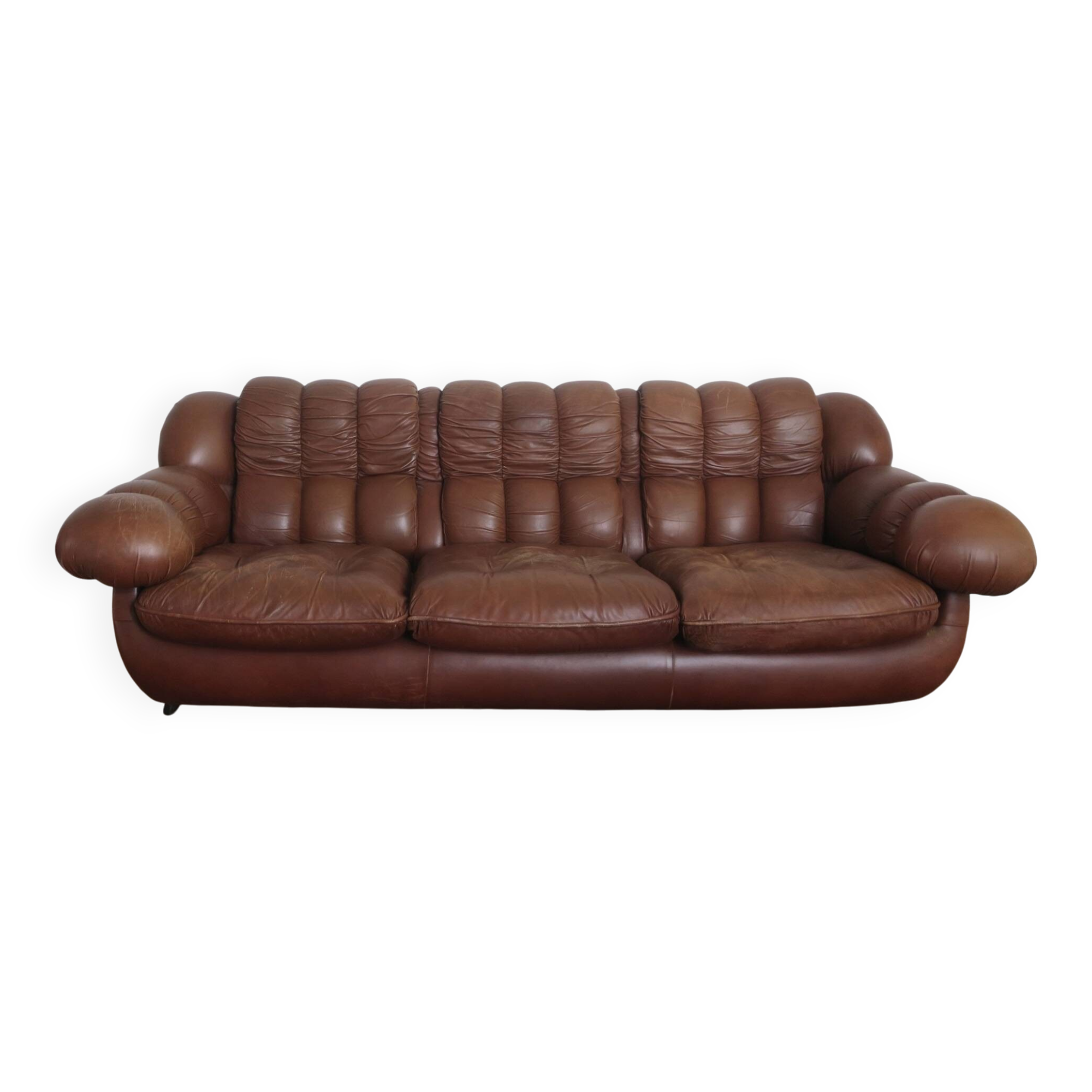 Italian voluminous leather 3-seater sofa after Rino Maturi 230 cm, 1970s