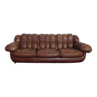 Italian voluminous leather 3-seater sofa after Rino Maturi 230 cm, 1970s