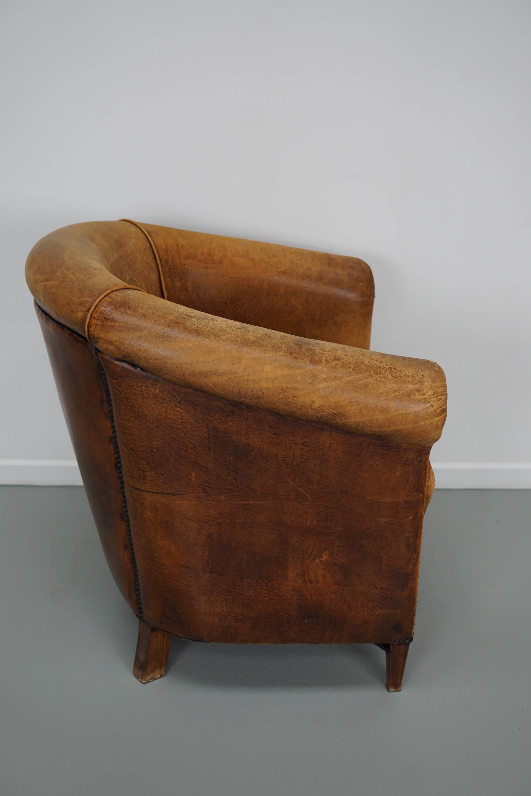 Fauteuil Club Vintage en Cuir Couleur Cognac, Pays-Bas