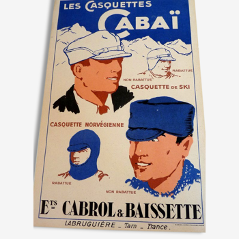 Affiche ancienne Casquettes Cabai 30's