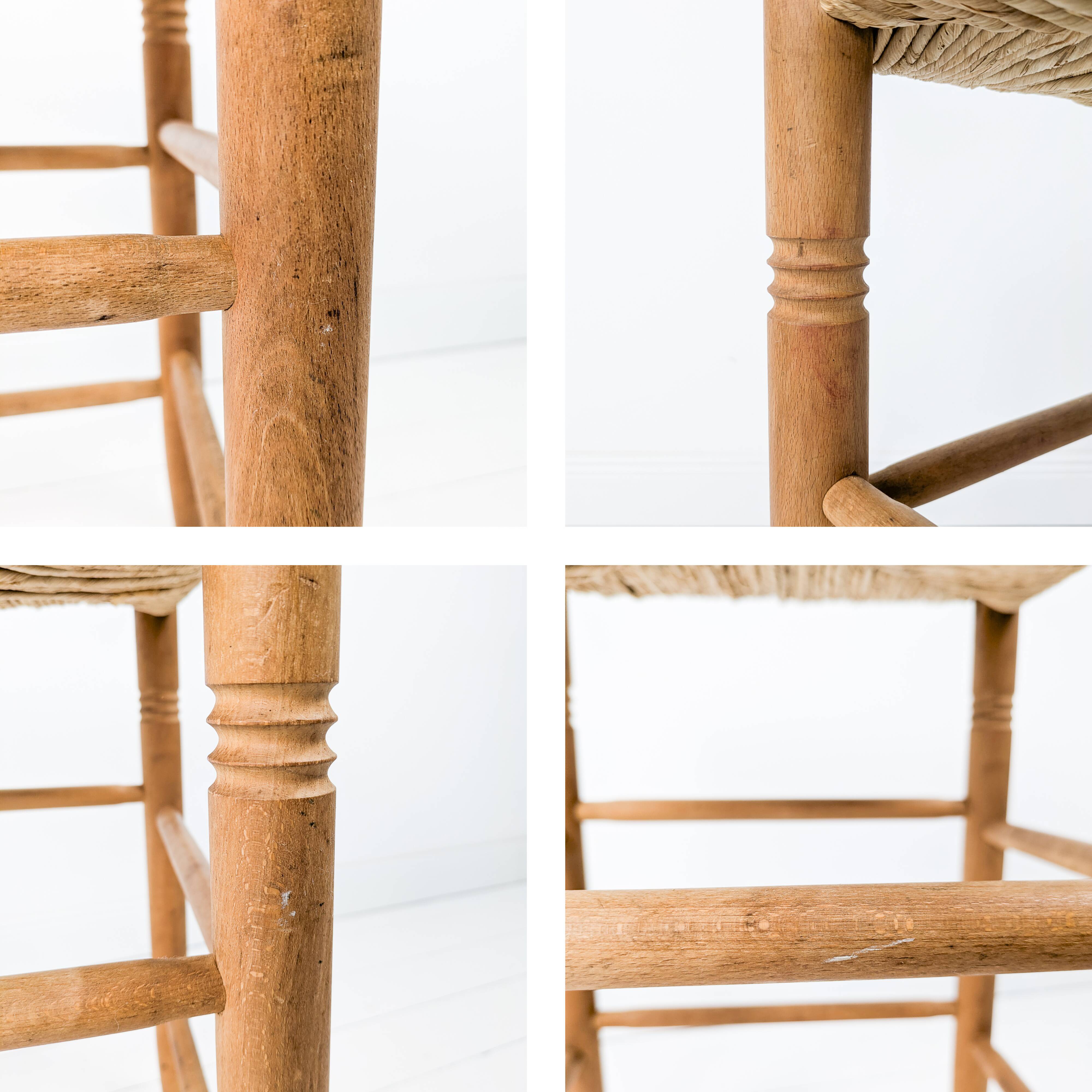 Tabouret Mid Century Rustique Campagne Vintage Jonc tressé Jonc Tabouret en