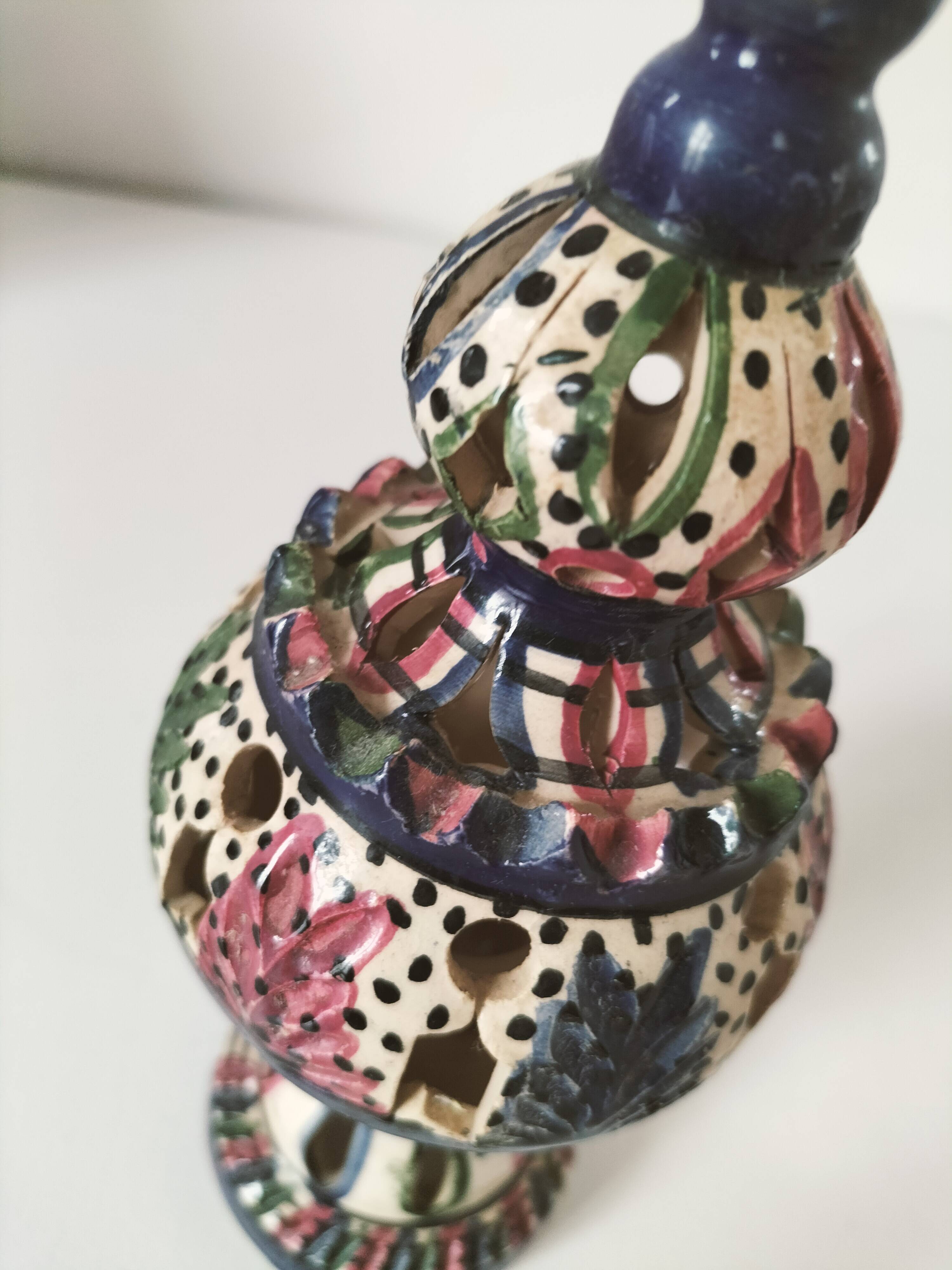Openwork glazed ceramic candlestick-lantern – Tunisia, 1960s–1980s