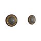 Pair of round glass wall lights, brass base and Wood Wood, 1960s, Italy.