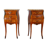 Pair of inlaid Tables of bedside shelf marble Louis XV