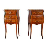 Pair of inlaid Tables of bedside shelf marble Louis XV