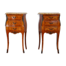 Pair of inlaid Tables of bedside shelf marble Louis XV