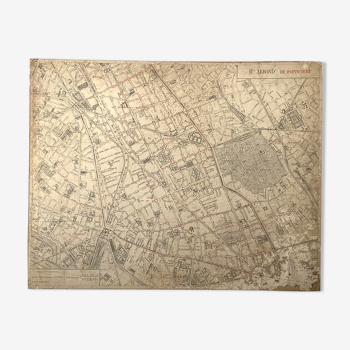 Old cardboard map of Paris - 11th Arrondissement