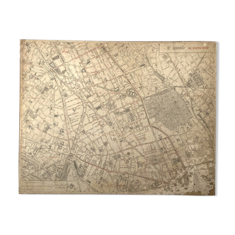 Old cardboard map of Paris - 11th Arrondissement