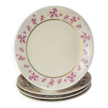 4 assiettes plates en fine porcelaine de Limoges de la maison Raynaud