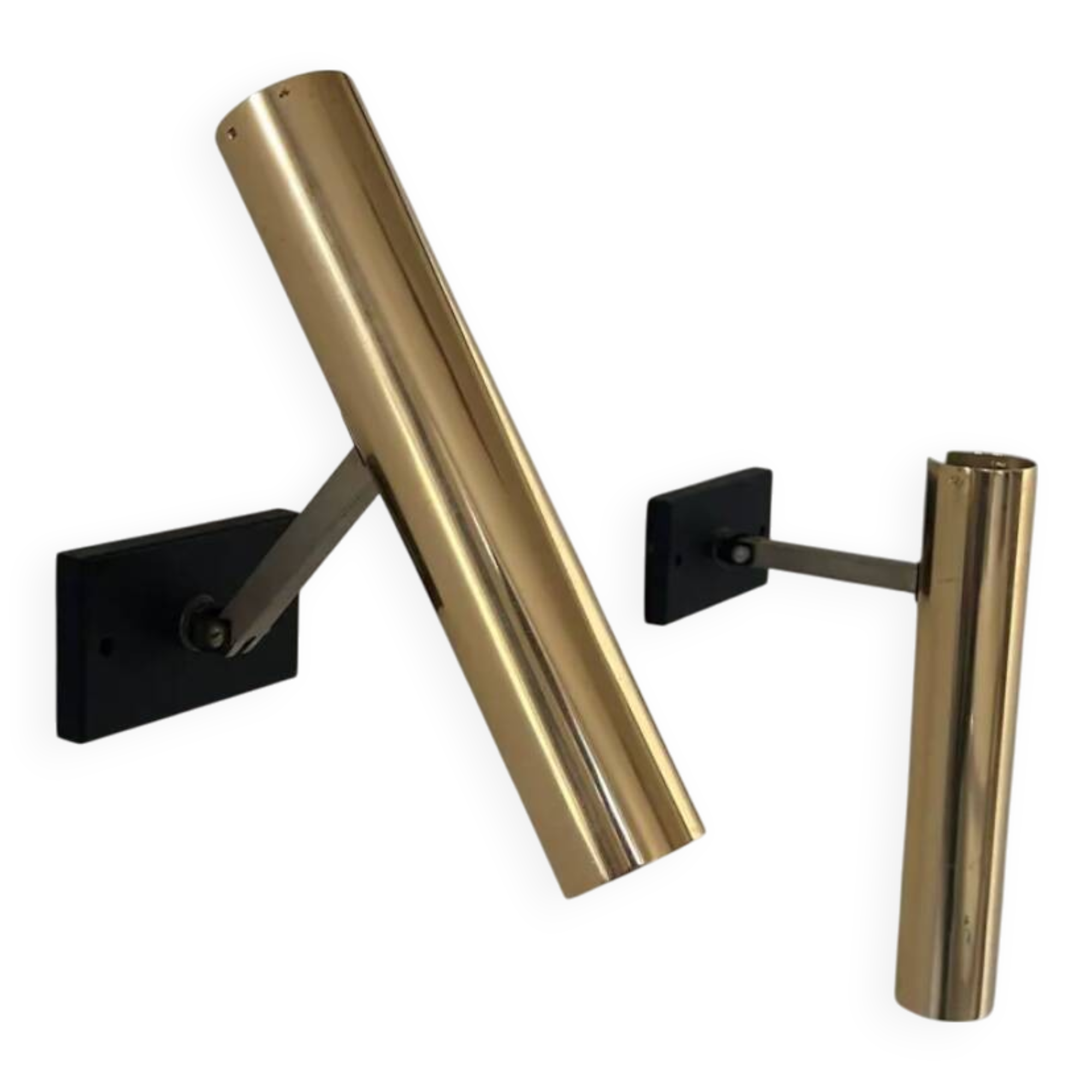 Pair of vintage modernist wall lights, brass, France 1970