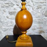 Vintage turned pine table lamp - Maison Verdière - 1970s/80s