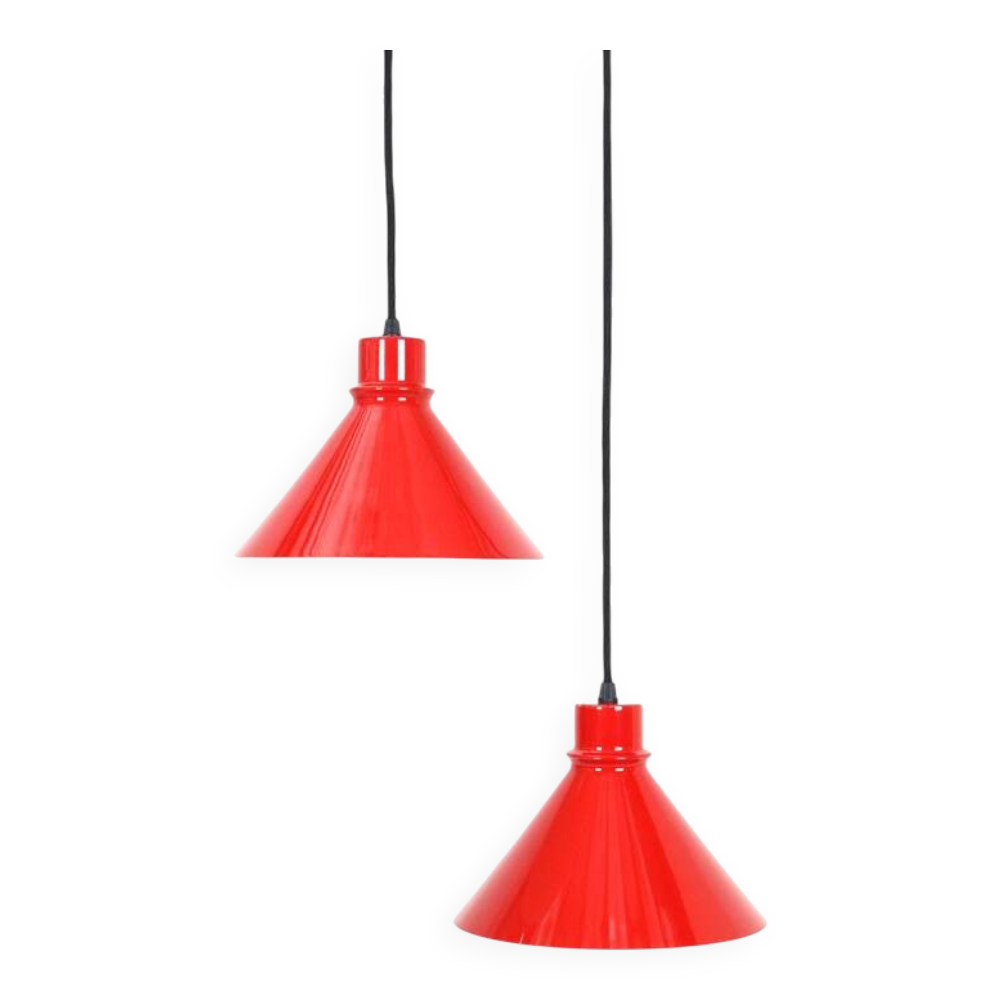 Set of 2 Nordisk Solar Compagni “Super Space” pendant lights, red, small version, Danish modern design, 1970s