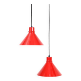 Set of 2 Nordisk Solar Compagni “Super Space” pendant lights, red, small version, Danish modern design, 1970s