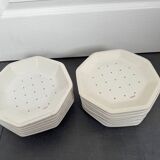 Set of 10 dinner plates and 6 Tiffany hexagonal soup plates