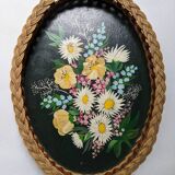 Serving tray with floral decoration, handmade braiding, bohemian countryside