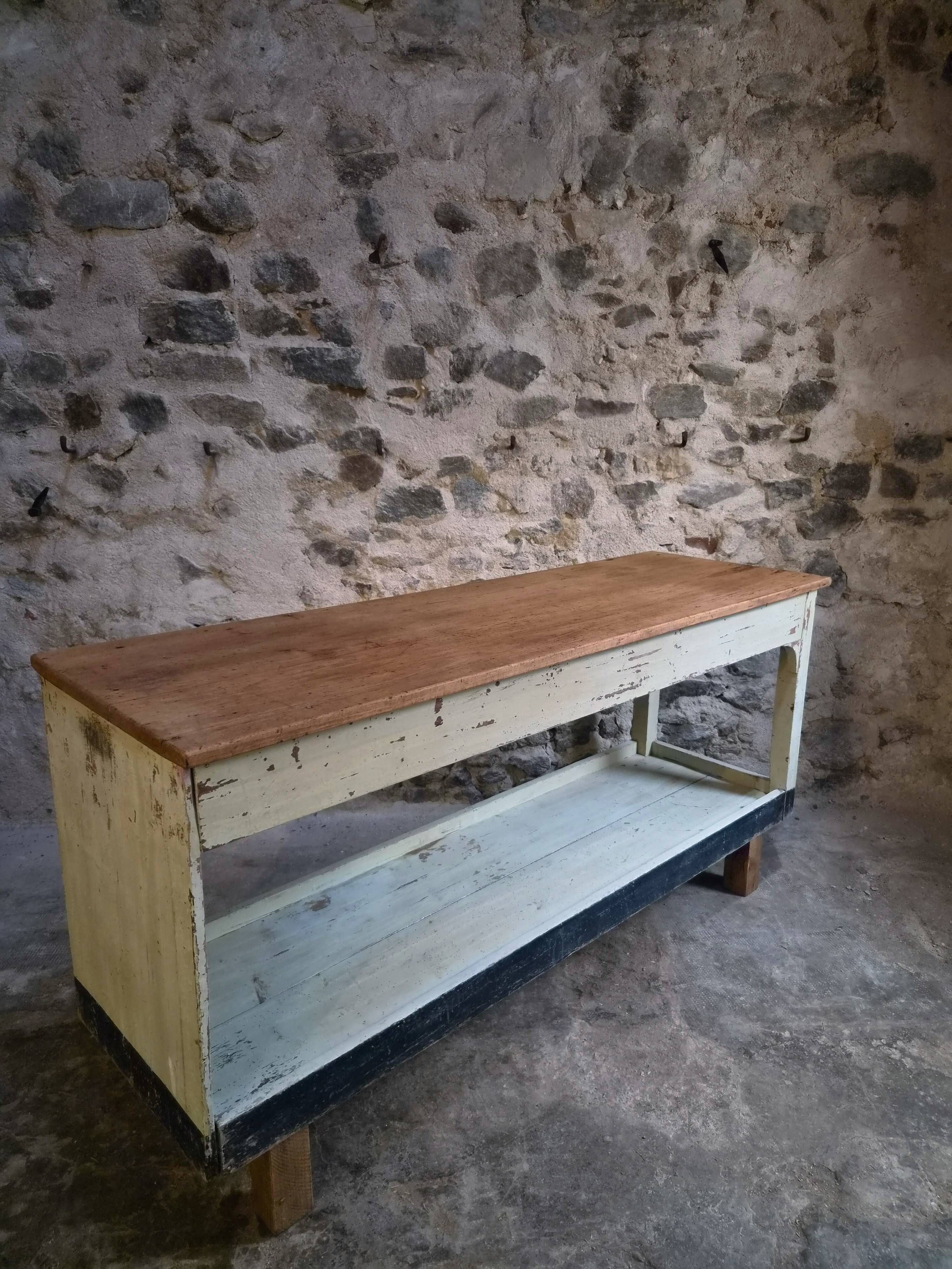 Table de drapier vintage / Îlot de cuisine – Années 1930