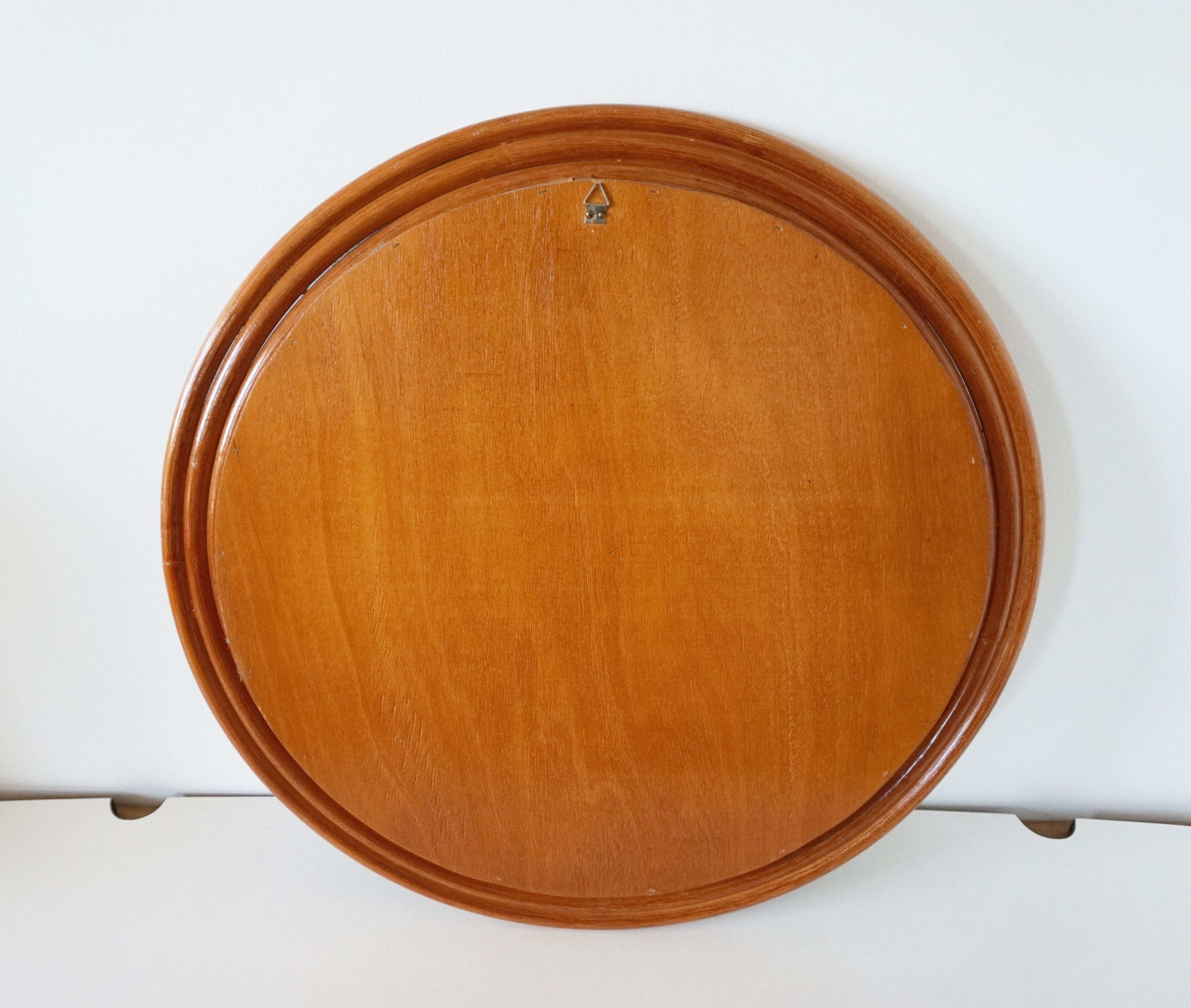 Round mirror in vintage rattan bamboo