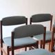 6 Scandinavian chairs in rosewood, with green-grey seats.