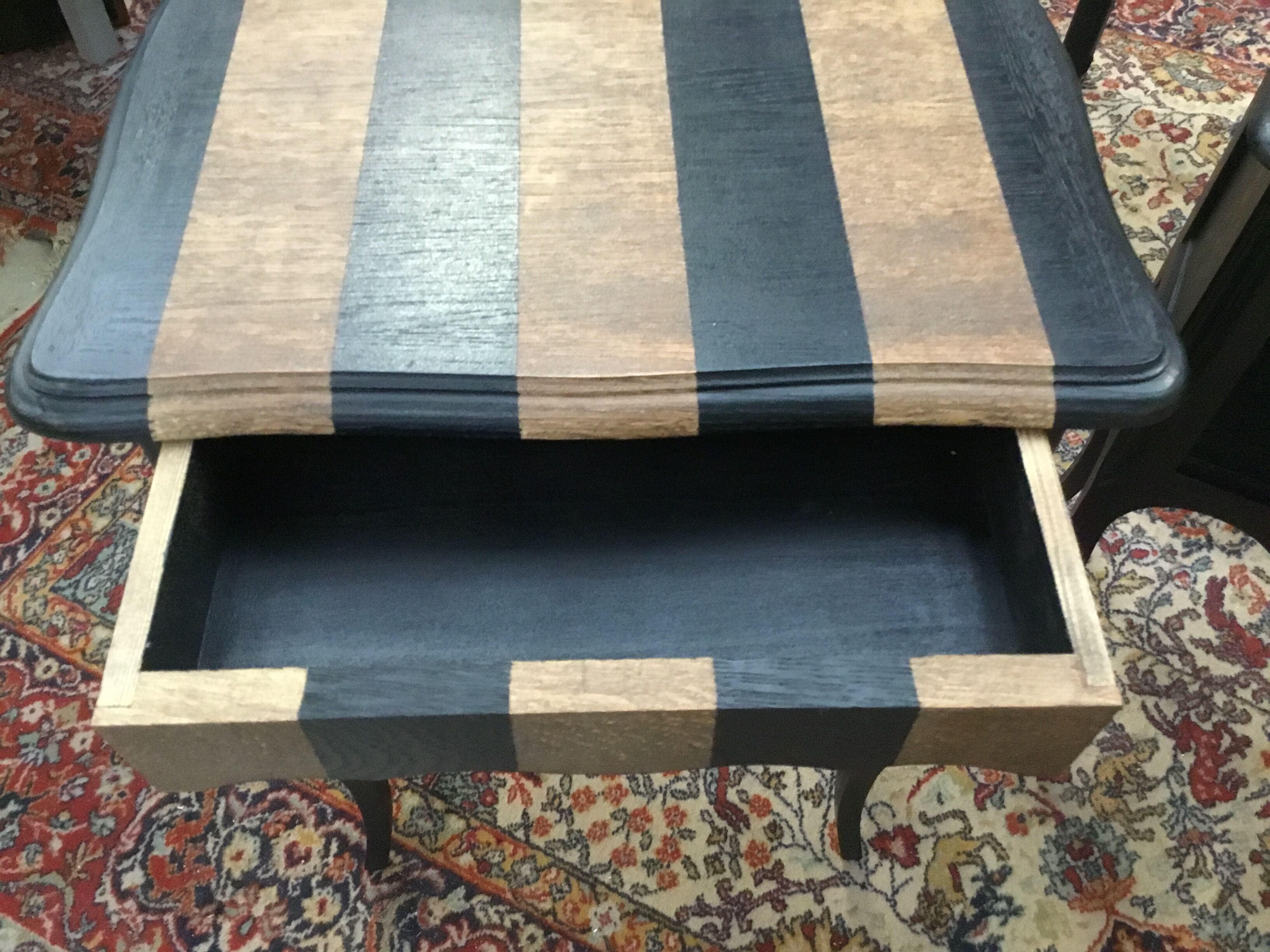 Bedsides 1 drawer, with set of black stripes and raw wood