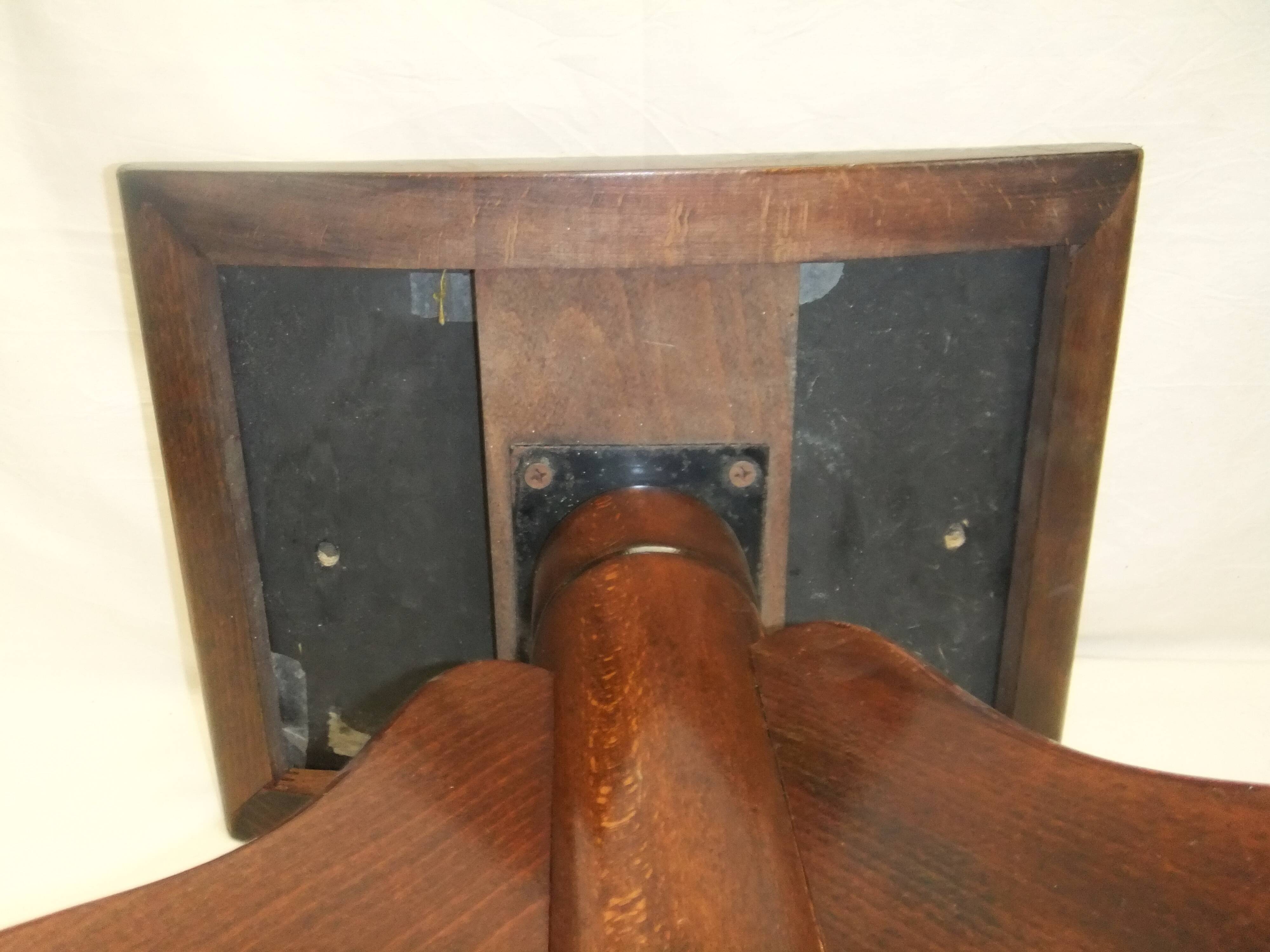 Piano stool bench old wooden tripod foot mustard velvet top