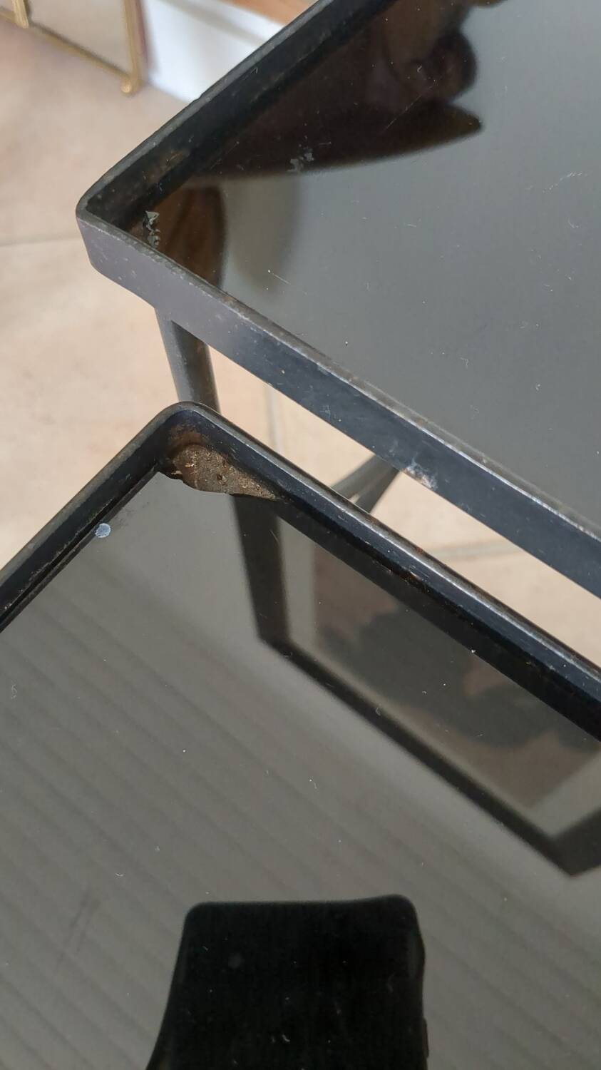 Tables gigognes fer opalin années 40 france