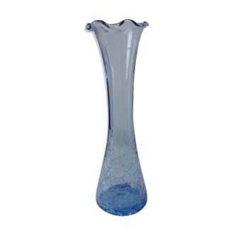 Vase bleu dentelé années 70
