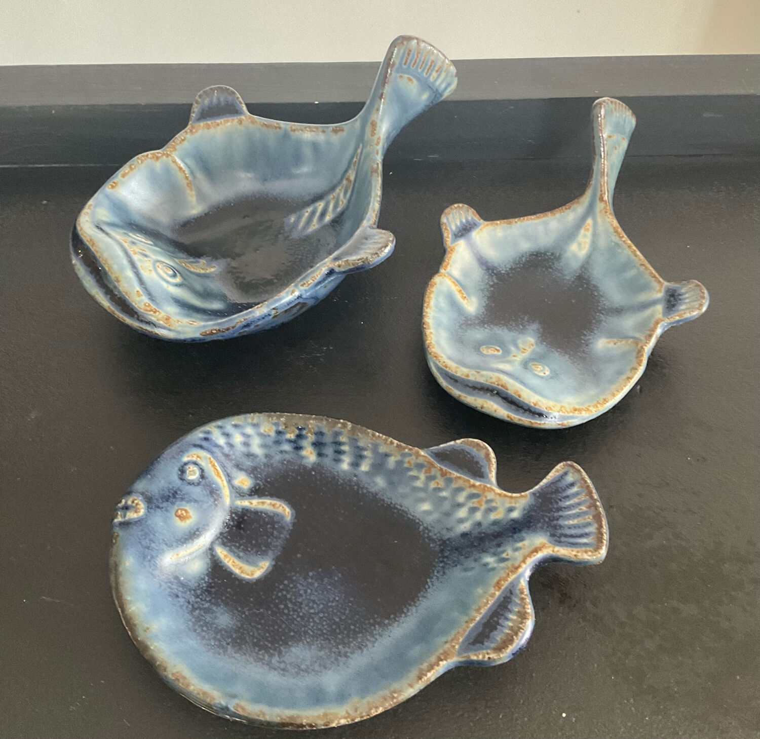Series of 3 empty vintage pocket in Japanese ceramic stamped