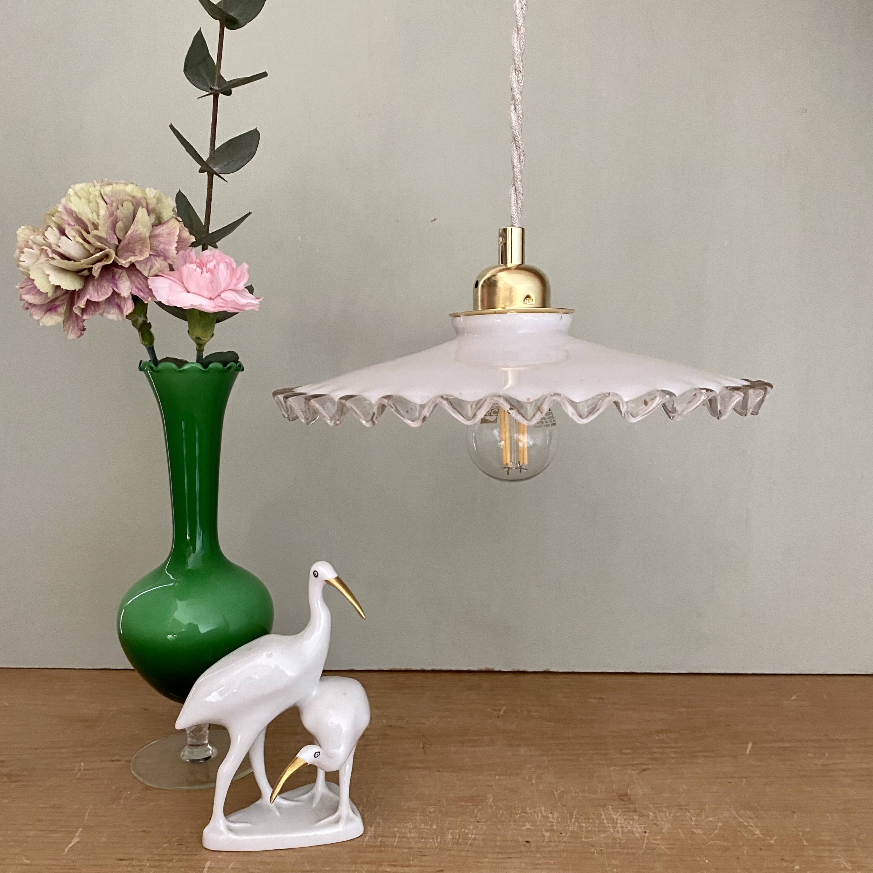 Vintage lampshade pendant light in white opaline