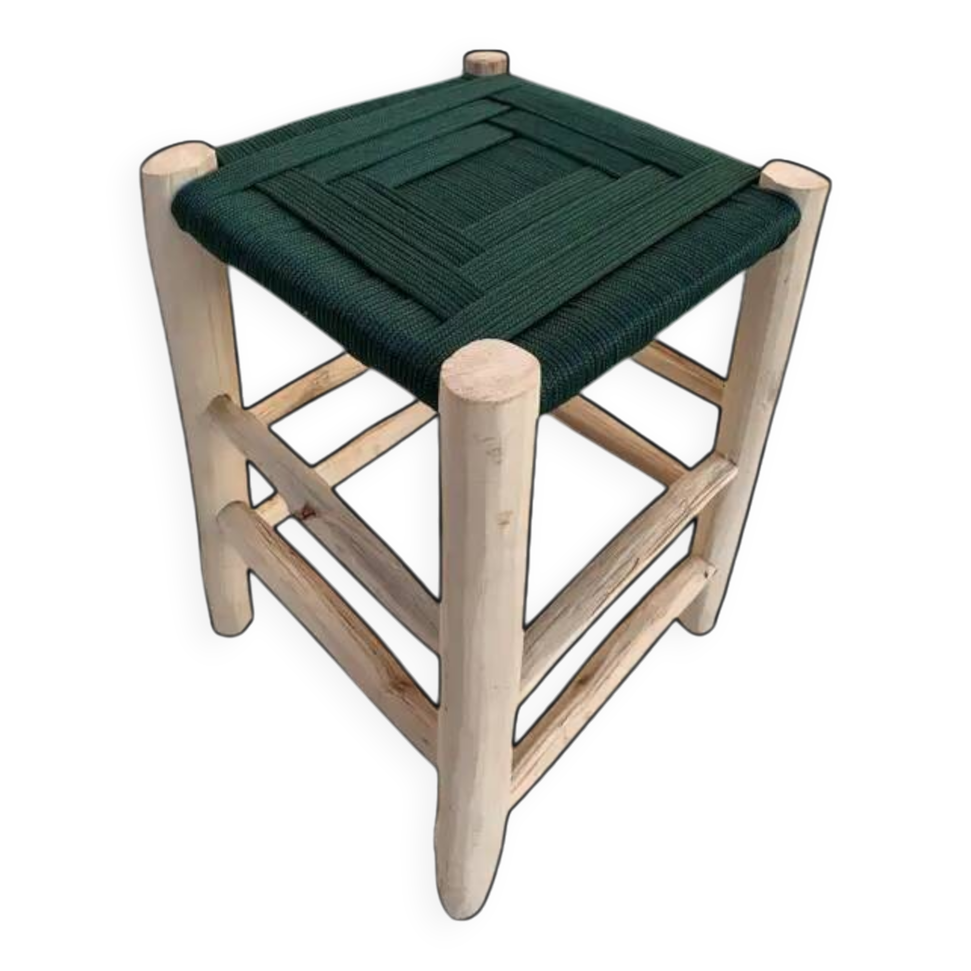 Contemporary Moroccan stool handmade in nylon rope and wood