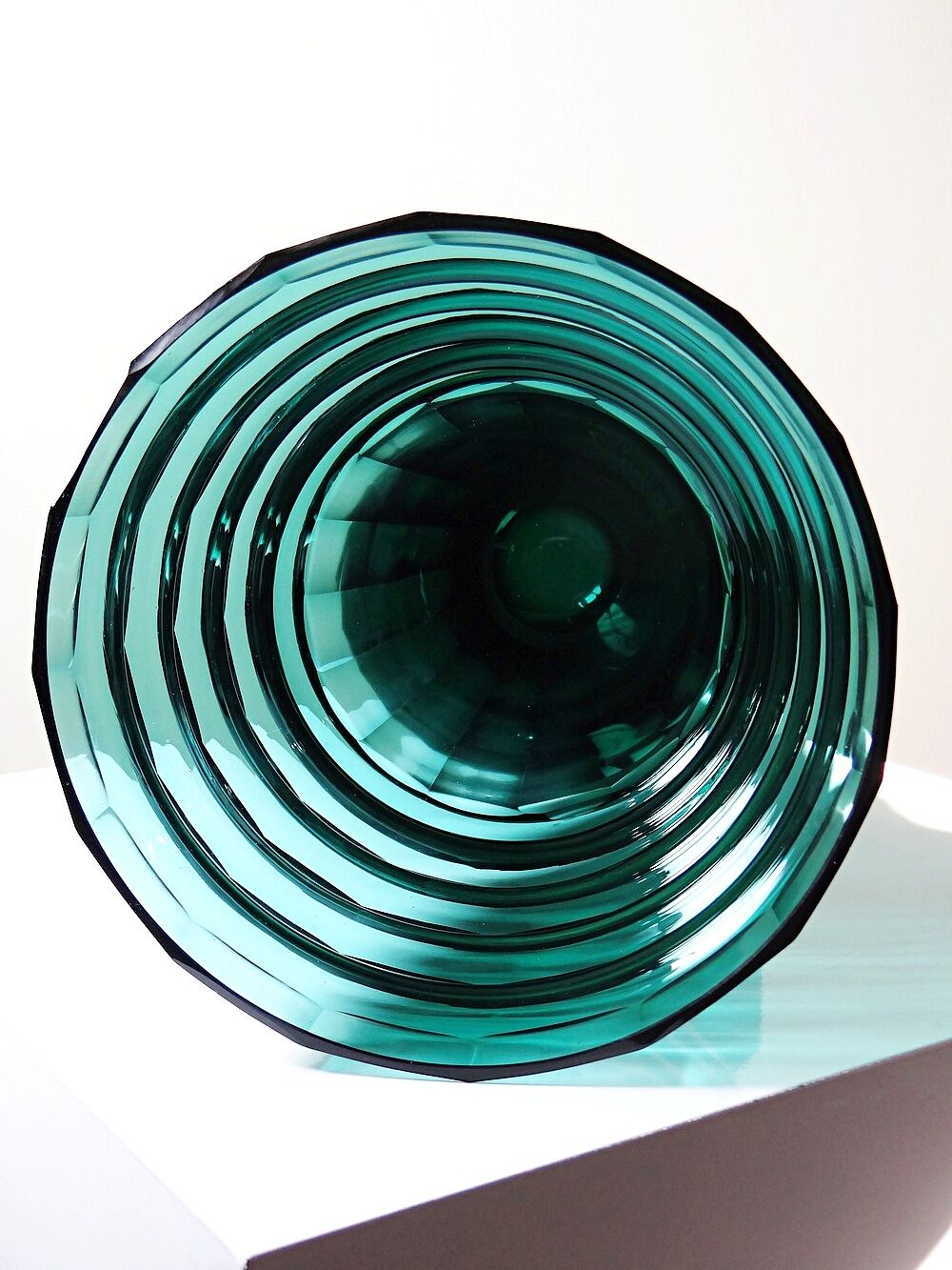 Large antique Art Deco emerald cut crystal vase, Bohemia 1920-1930