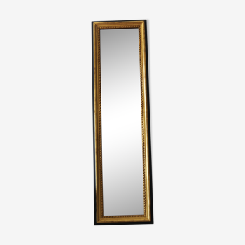 Miroir doré longiligne ancien à la feuille d'or et teinte grise 36x121cm