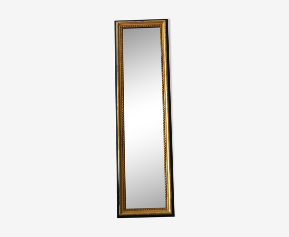 Miroir doré longiligne ancien à la feuille d'or et teinte grise 36x121cm