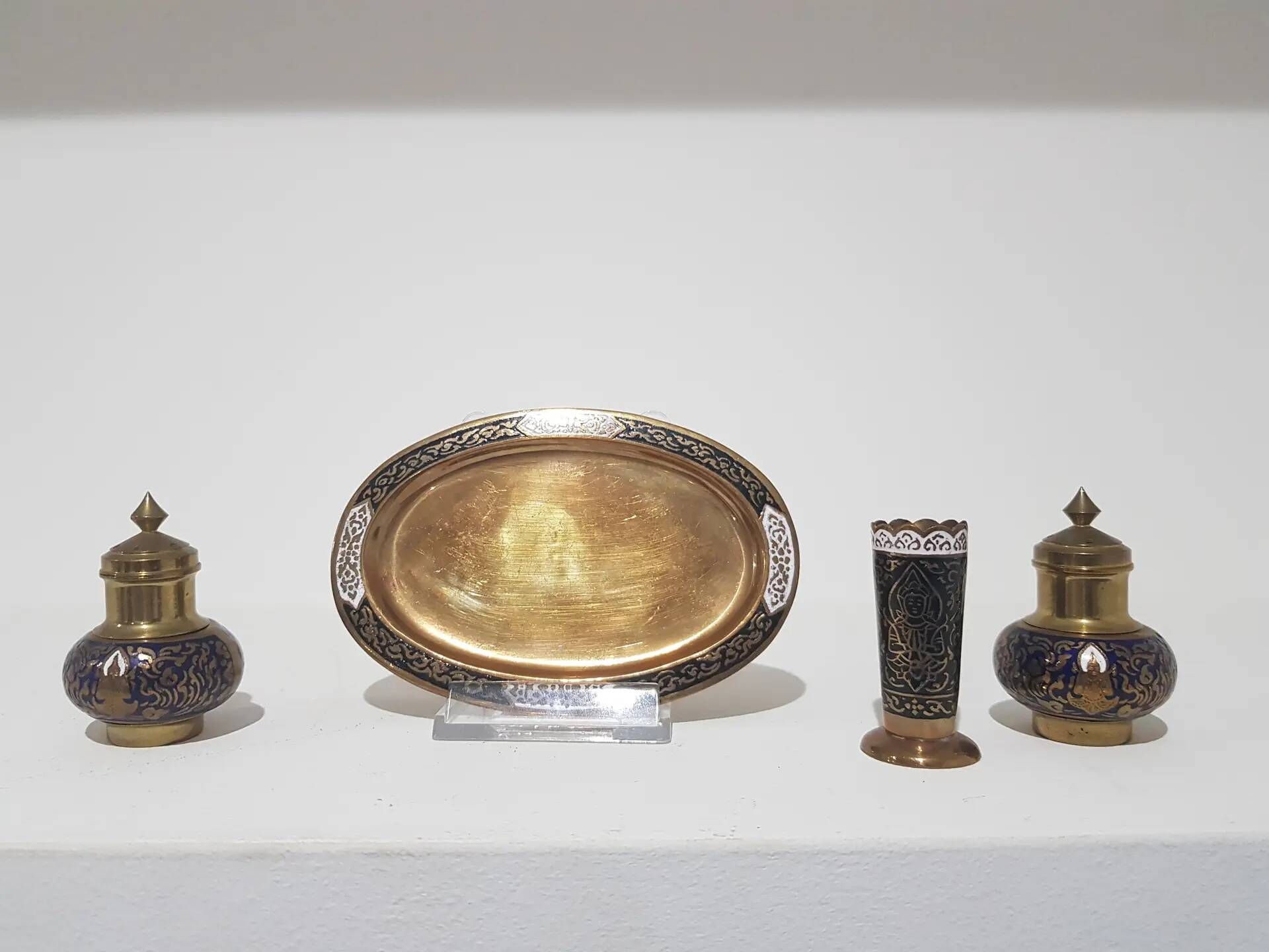 Spice set, navy blue and gold, enamelled brass, Thailand, 1960s
