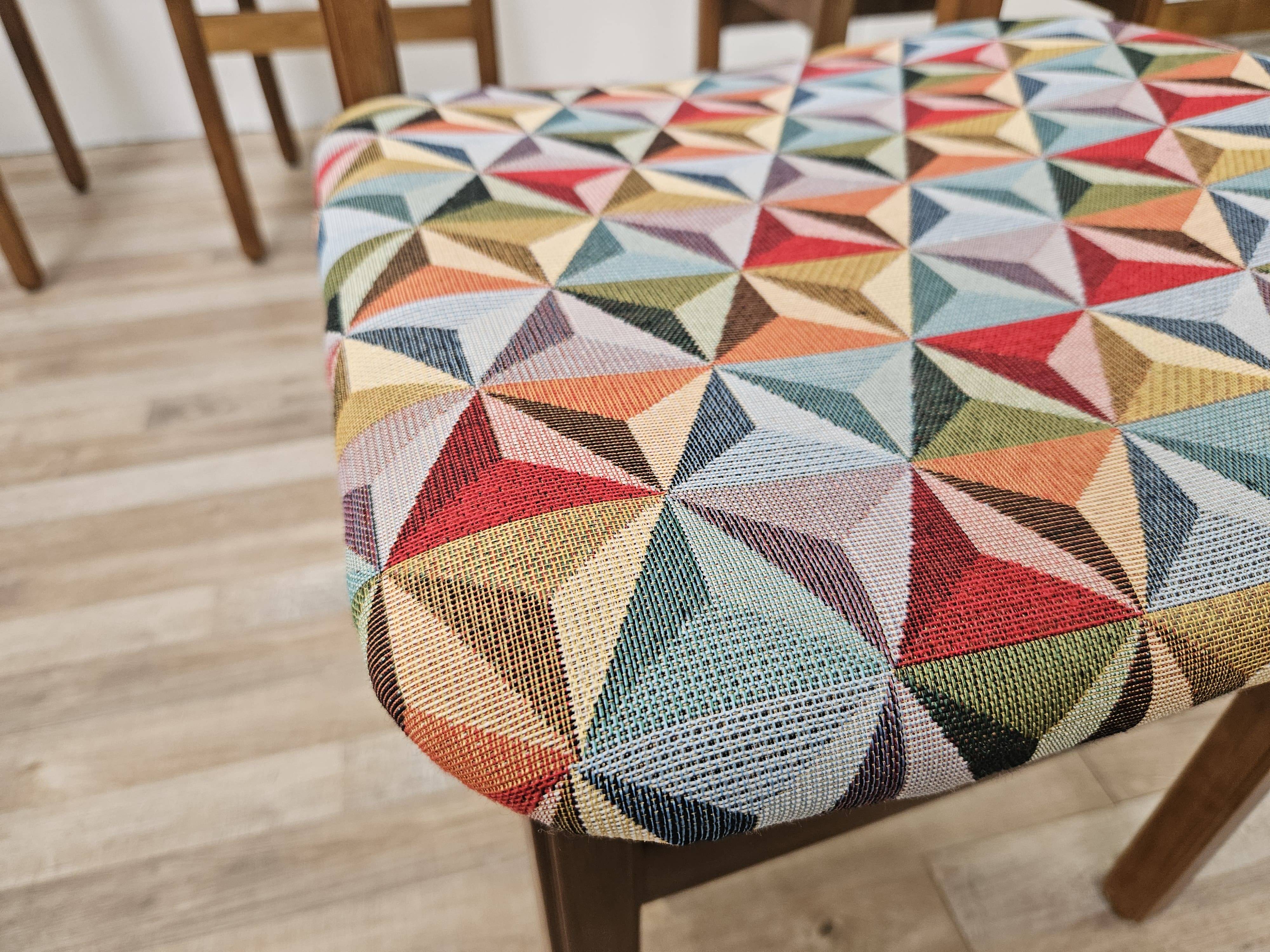 Chaises de salle à manger en hêtre des années 1950 avec assise géométrique
