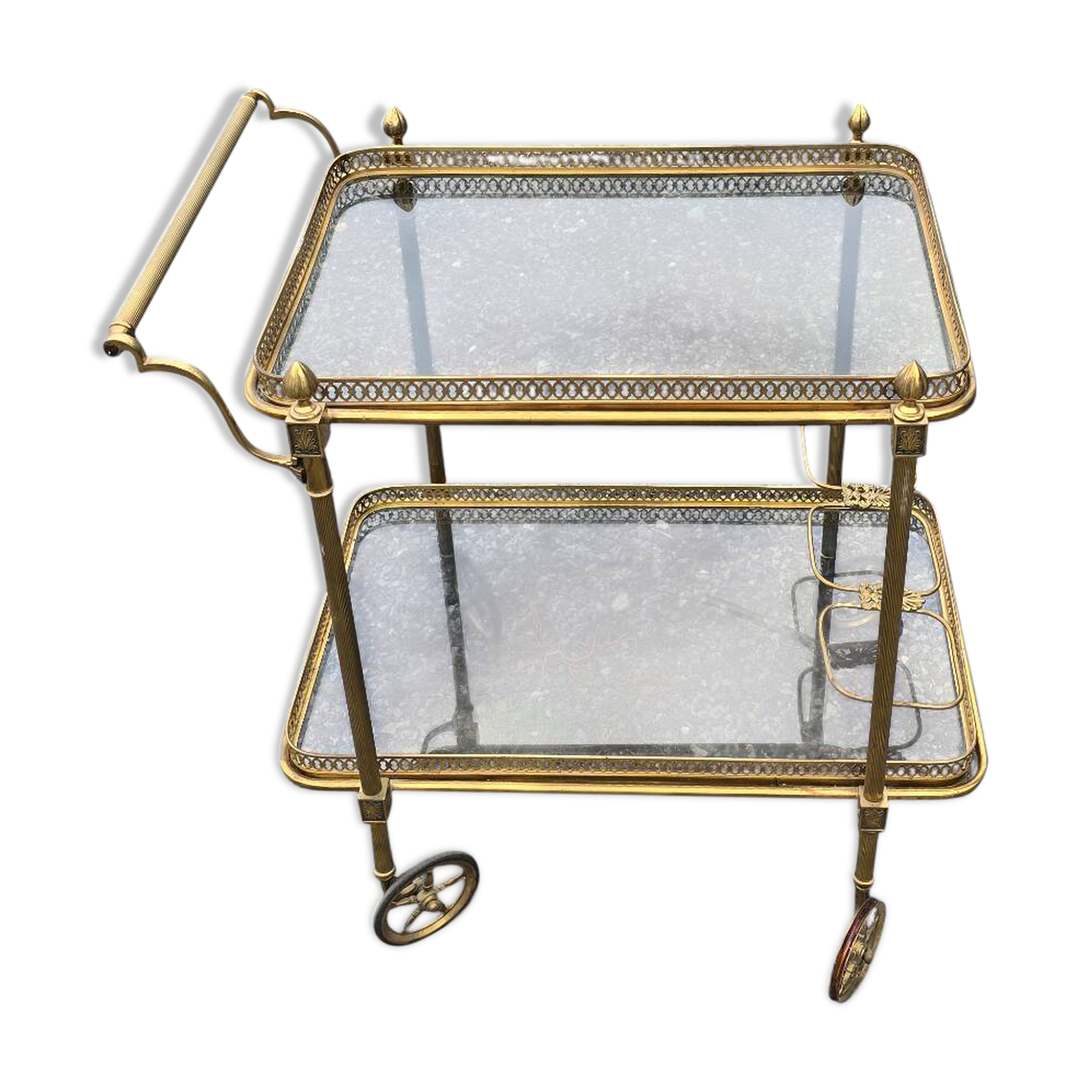 Serving cart - Neoclassical bar trolley in brass and glass