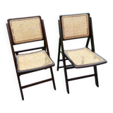 Paire de chaises pliantes , cannage , 70’