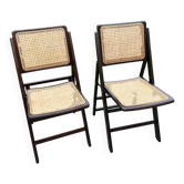 Pair of folding chairs, cane, 70s