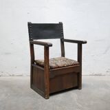 Fauteuil coffre en bois, XIX ème