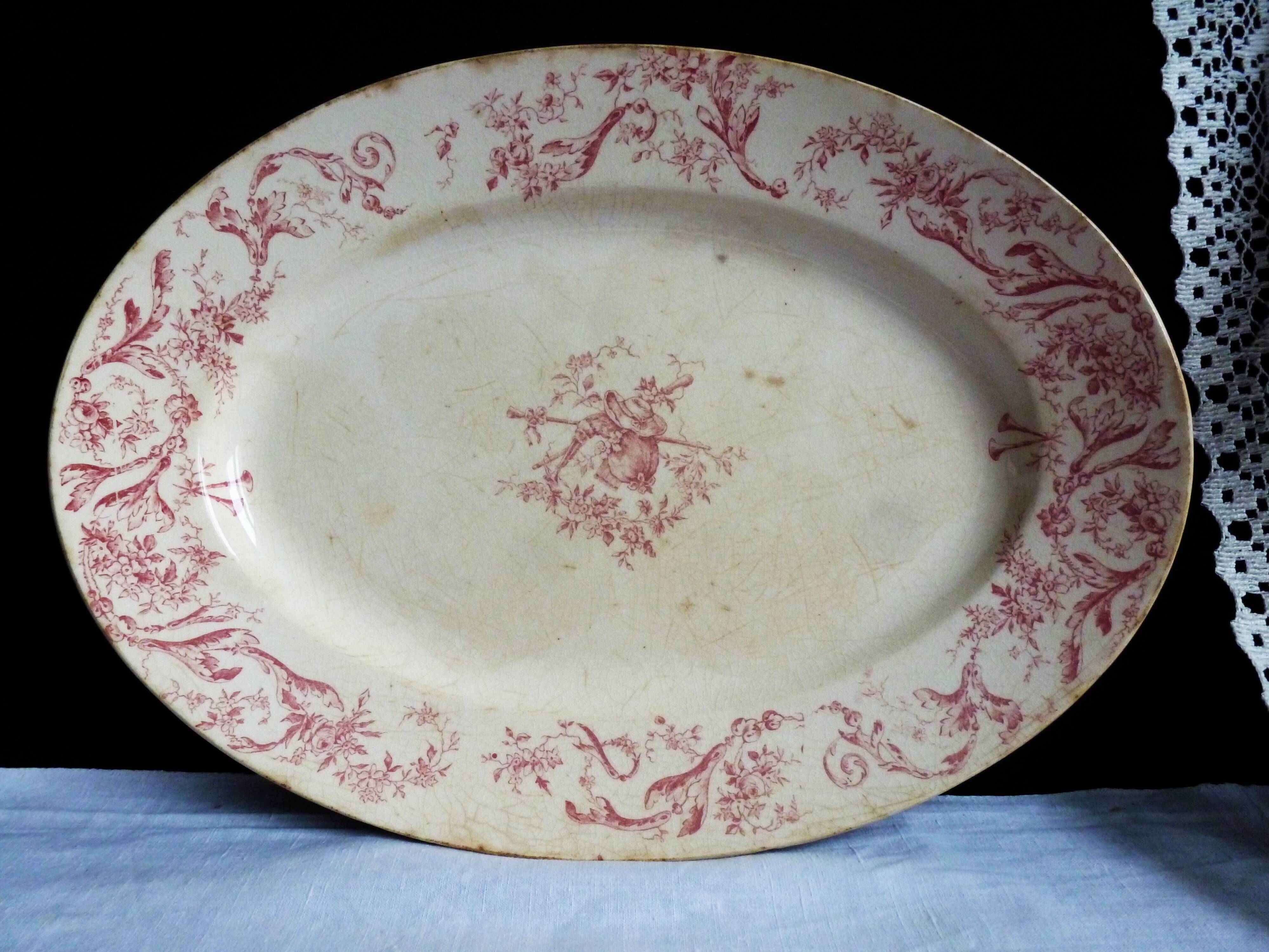 Plat ancien, plat légumier gien vintage, vaisselle ancienne gien