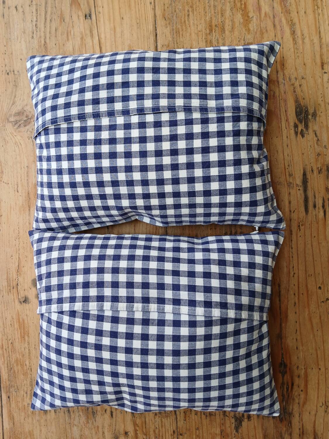 Set of 2 vintage cushions, blue gingham