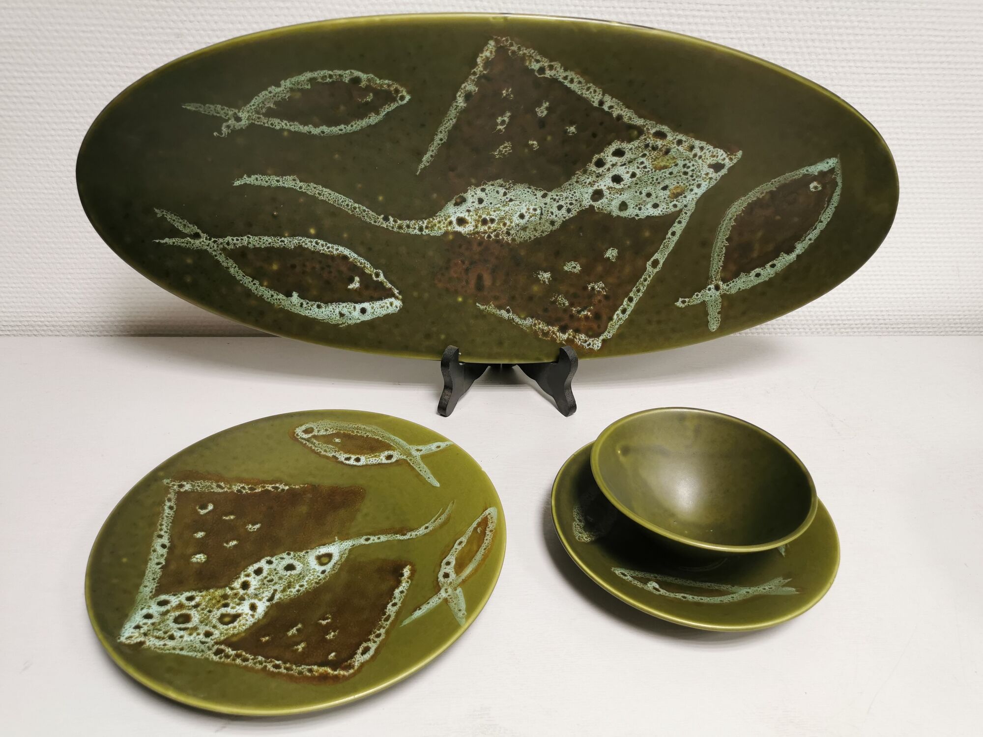 Vintage fish service NIDERVILLER , PLAT + 12 plates + sausages