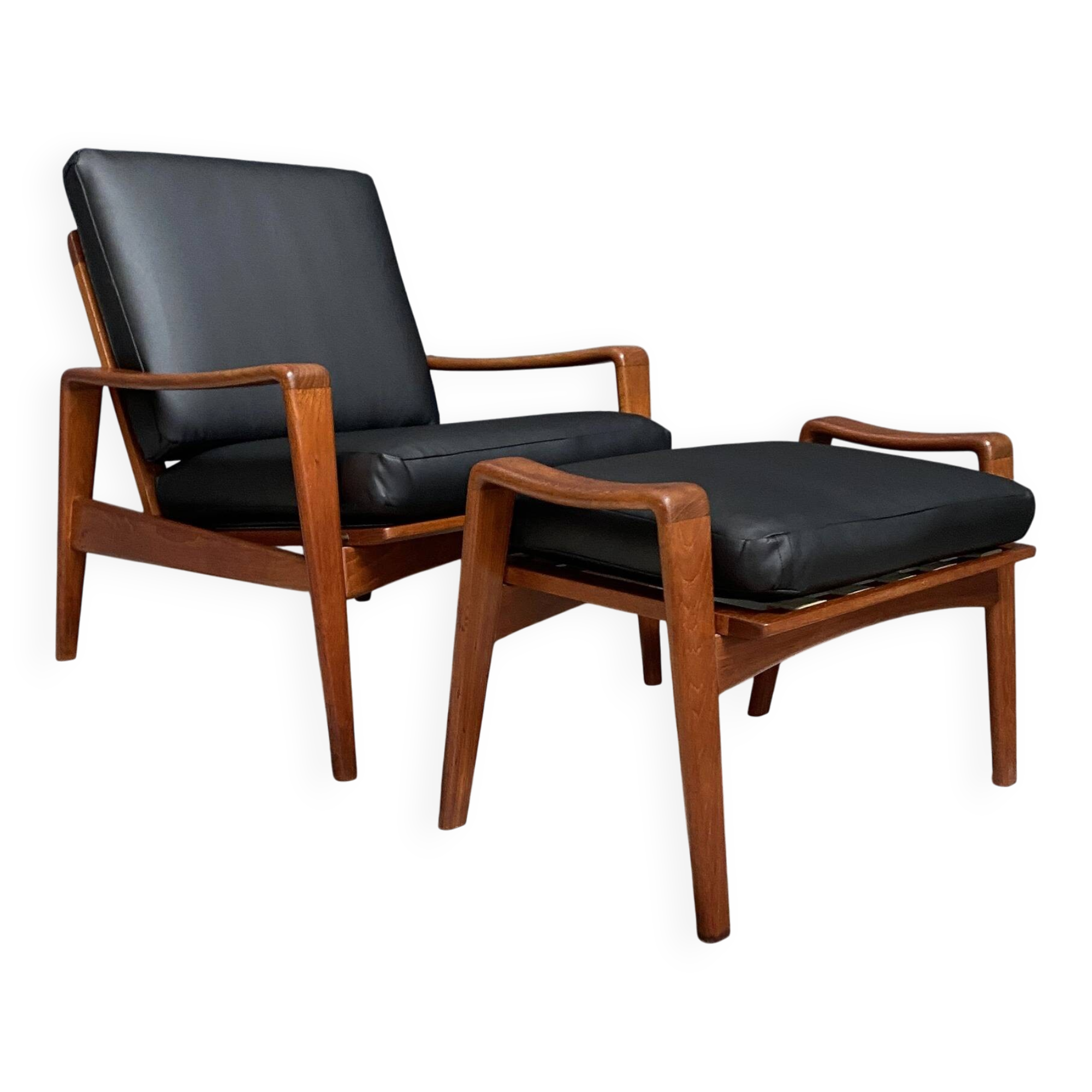 arne Wahl Iversen teak arm chair with ottoman